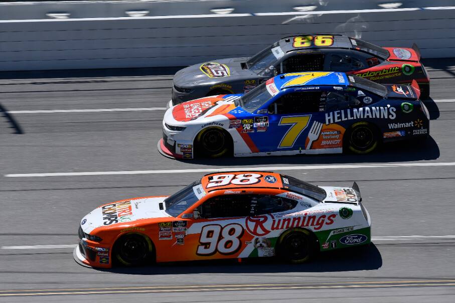 SHR’s Chase Briscoe (98) led nine laps and was in contention late in Saturday’s Xfinity series race. SHR’s Chase Briscoe (98) led nine laps and was in contention late in Saturday’s Xfinity series race.